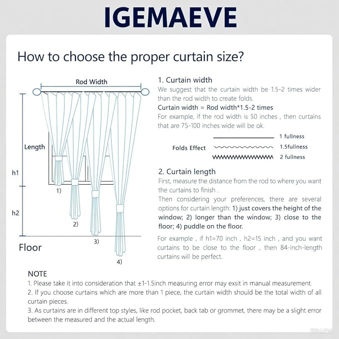 IGEMAEVE 100% Blackout Curtains 108 Inches Long