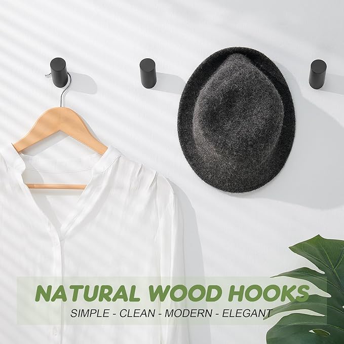 Felidio Wood Wall Hooks, 4 Pack Coat Hooks Wall Mounted, Rustic Wooden Heavy
