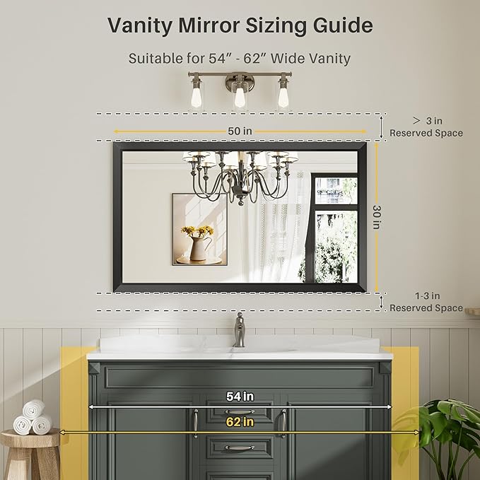 Briivue 50x30 Inch Black Bathroom Mirror