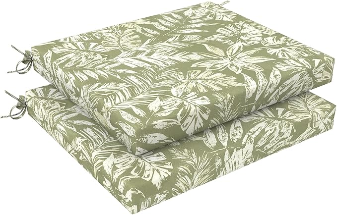 LVTXIII Outdoor Seat Cushions Seasonal Replacement Chair Cushions, Patio Chair Pads with Ties for Dining Chairs and Garden Furniture, Square Back, 18.5"x16"x2", 2 Pack, Tropical Leaf Green