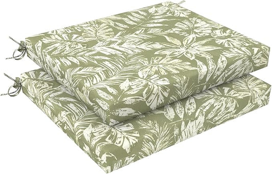 LVTXIII Outdoor Seat Cushions Seasonal Replacement Chair Cushions, Patio Chair Pads with Ties for Dining Chairs and Garden Furniture, Square Back, 18.5"x16"x2", 2 Pack, Tropical Leaf Green