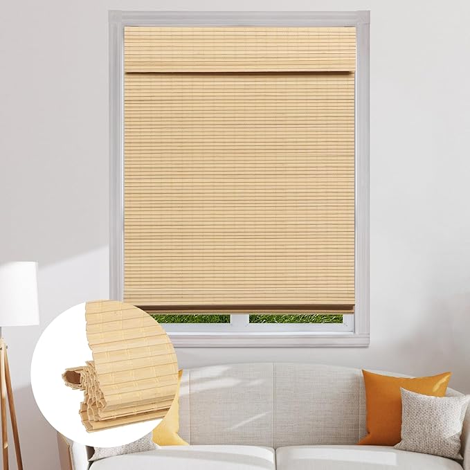 SEEYE Cordless Bamboo Roman Shades, Roll Up Blind Privacy Shade