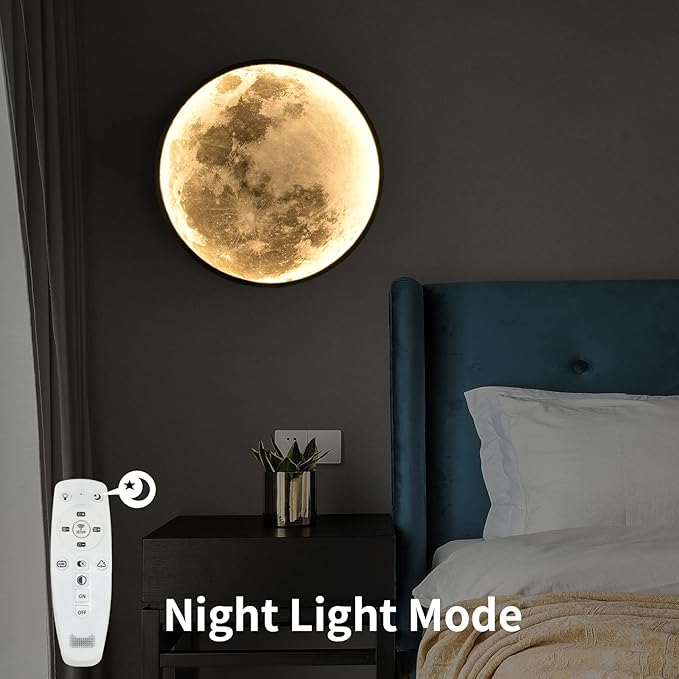 QIYIMEILUX Dimmable Moon Wall Sconce Plug in Modern LED Wall Light