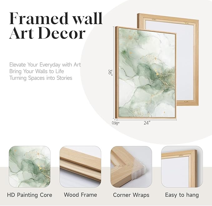 Framed Sage Green Abstract Wall Art