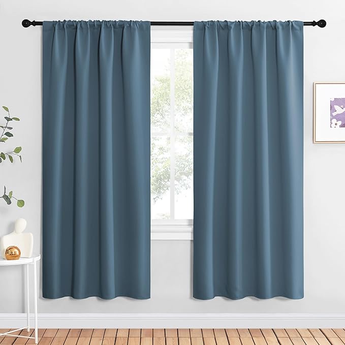 NICETOWN Blackout Curtains for Living Curtains, Smoky Blue, 1 Pair, 34-inch W x
