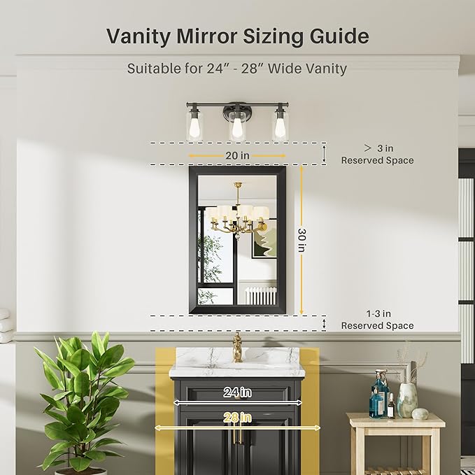 Briivue 20x30 Inch Black Bathroom Mirror