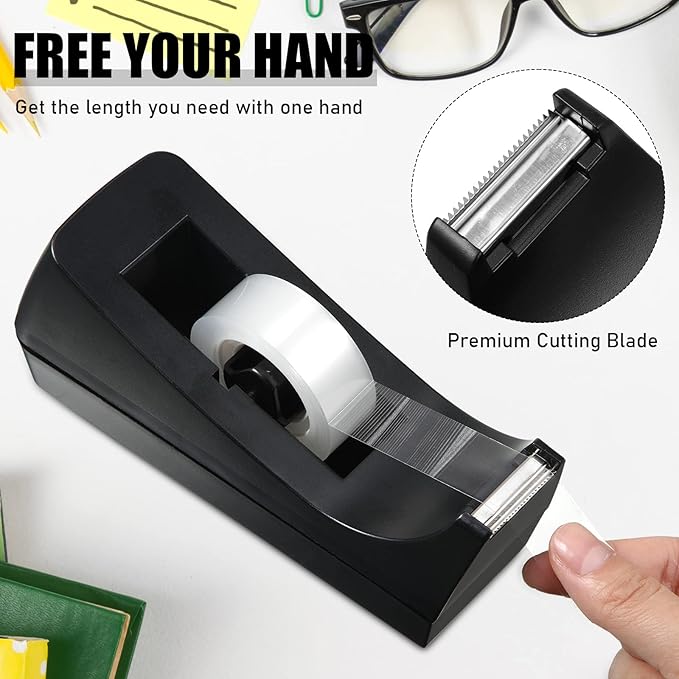Thenshop 12 Pcs Desk Staplers Tape Dispensers Sets Black Staplers for Desktop Office with Standard Staples Black Holder with White Tape for Office School
