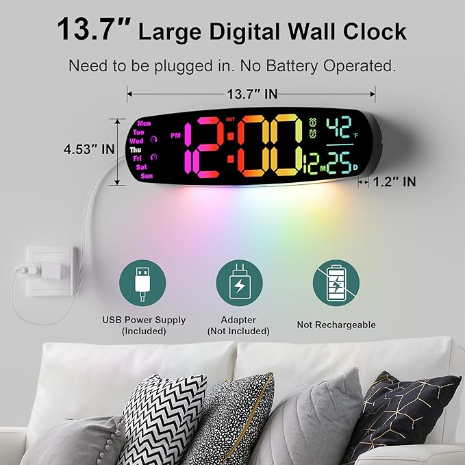 ANALOI Digital Wall Clock, 14.4 Inch Large Display Digital Wall Clock