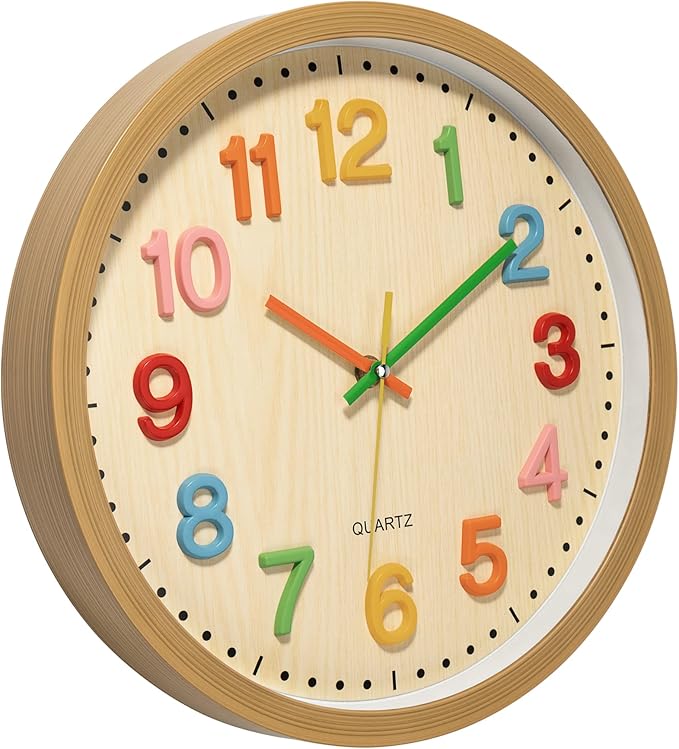 Foxtop Silent Kids Wall Clock Non-Ticking Battery Operated Colorful Childrens