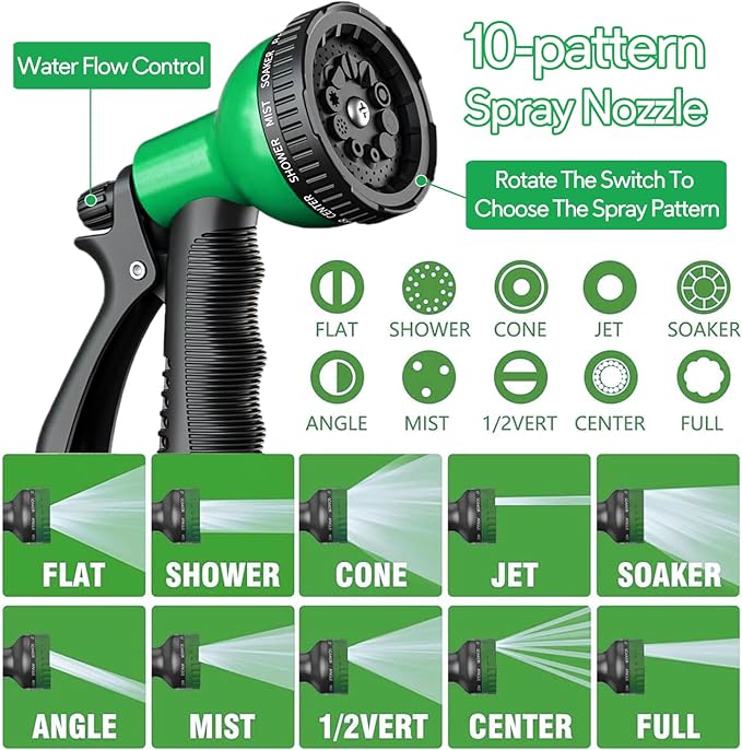 Expandable Garden Hose 100ft, 2026 New No Kink Collapsible Water Hose 100 ft, 10 Function Nozzle, Solid Brass Fittings, Durable Fabric & Latex Core, Lightweight, Flexible for Gardening, Car Washing