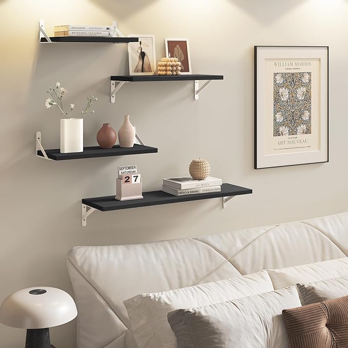 YGEOMER Floating Shelves for Wall, Different Sizes Black Wall Shelves for