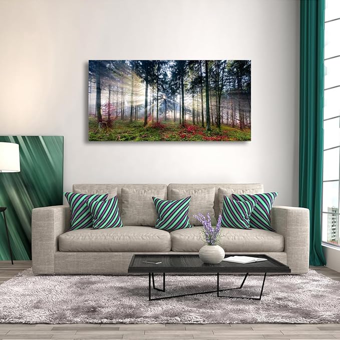 Nature Landscape Sunrise Tree Canvas Wall Art - 24x48 inches Wall Decoration for Living Room Forest Picture Artwork Painting Prints of Trees for Bedroom and Home Décor