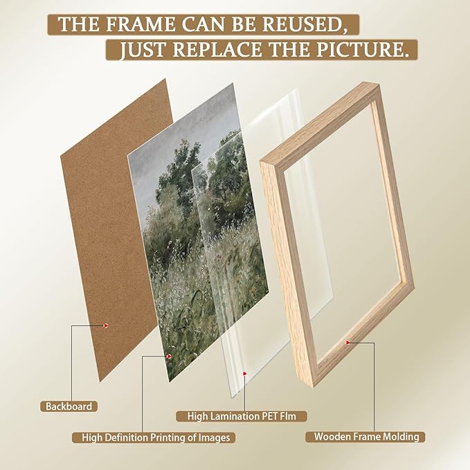 Framed Vintage Canvas Wall Art Nature Scenery Tranquil Outdoor Greenery Poster Picture Countryside Painting Natural Landscape Modern Home Print Living Room Gallery Ready to Hang 12x16 inches x2