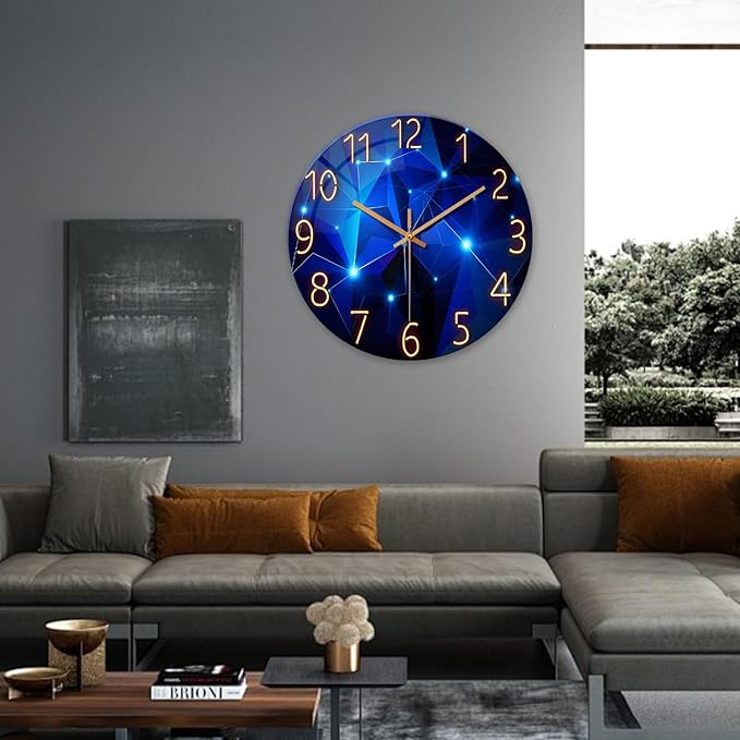 Extra Large Wall Clocks for Living Room Decor 24 Inch Glass Blue Clock Battery