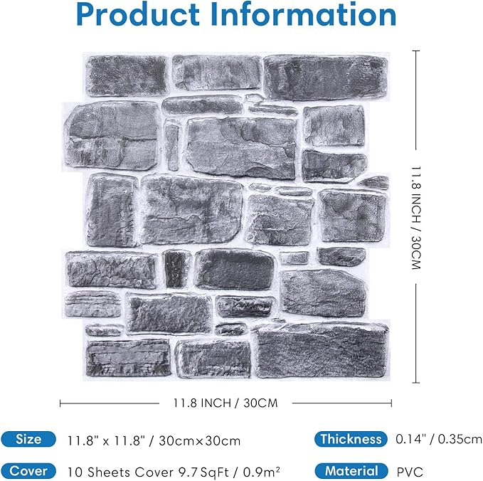 COMSTICKC 3D Faux Stone Wall Panel Peel and Stick Wall Tiles, Ultra-Light Thin