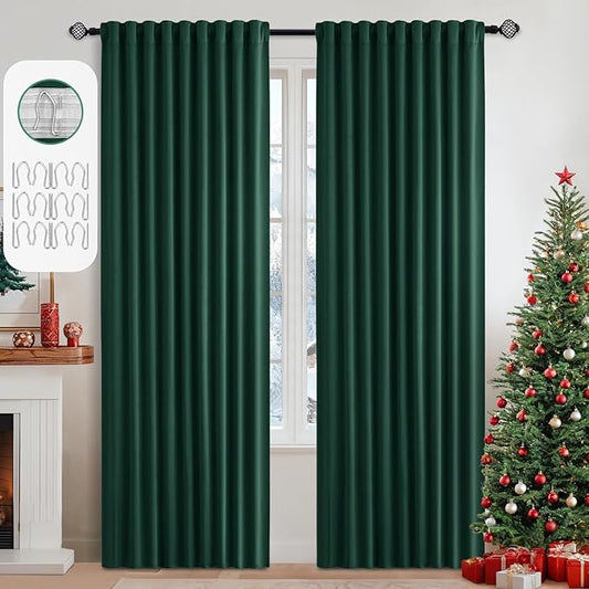 MIULEE Christmas Hunter Green Back Tab Blackout Curtains 90 Inches Long 2