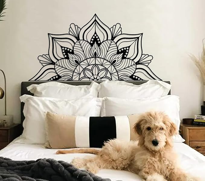 Resama Large Metal Mandala Wall Decor, Unique Lotus Flower Wall Art, Suitable for Office and Home Indoor and Outdoor Decoration (Black, 45''x22.6'' / 114x57.5cm)