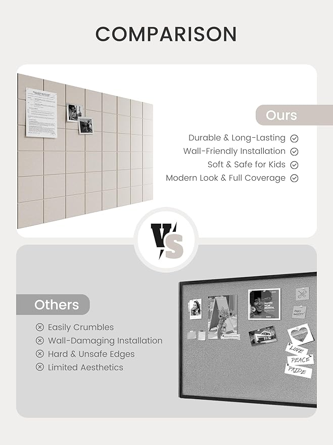 Bumusty Large Felt Bulletin Board, 30 Push Pins, 70 Adhesive Tabs