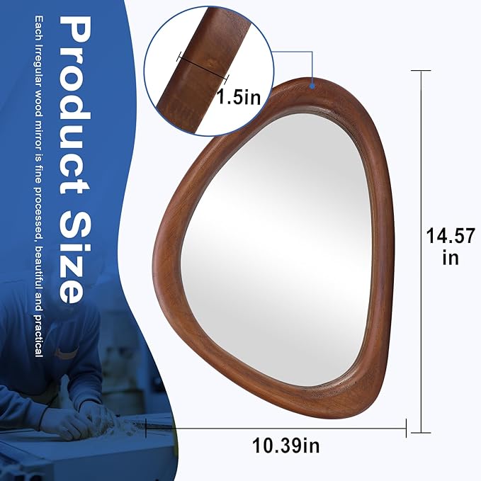 MAGFLERUM Irregular Wall Mirror, 15 * 10 inch Asymmetrical Wood Mirrors