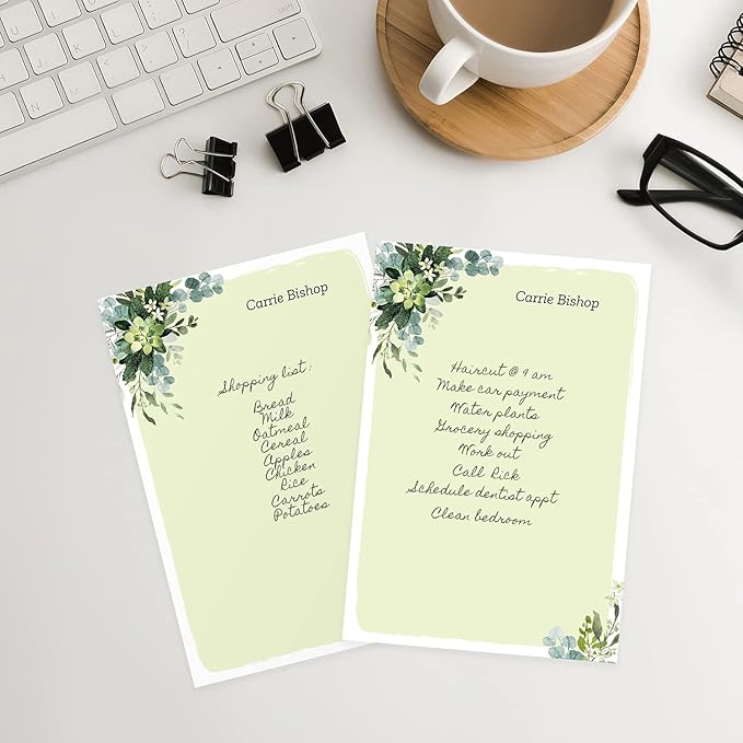 Modern Greenery Personalized Sticky Note Pads / 4" x 6" Repositionable Sticky Note Set/Set of 3 Illustrated Custom Botanical Pads