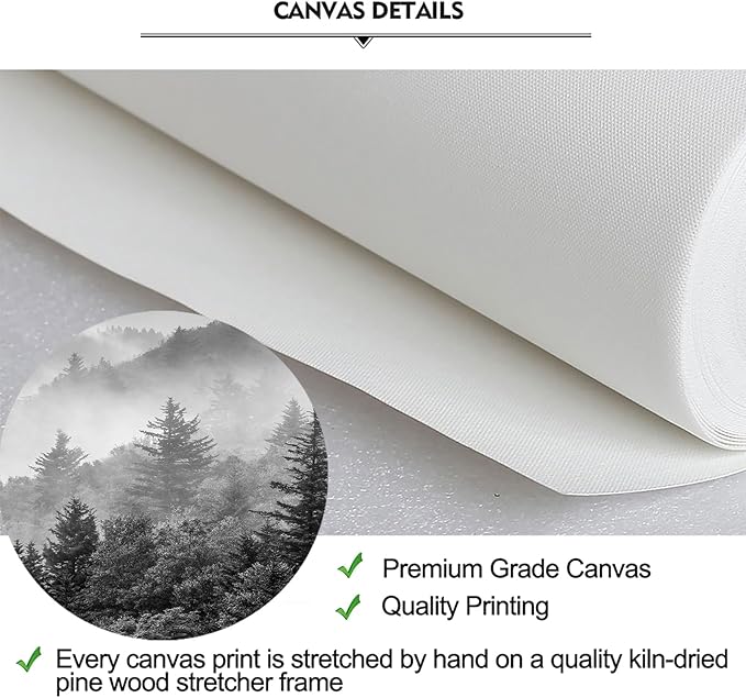 iKNOW FOTO 5-Piece X-Large Canvas Wall Art Set Black and White Misty Forest &