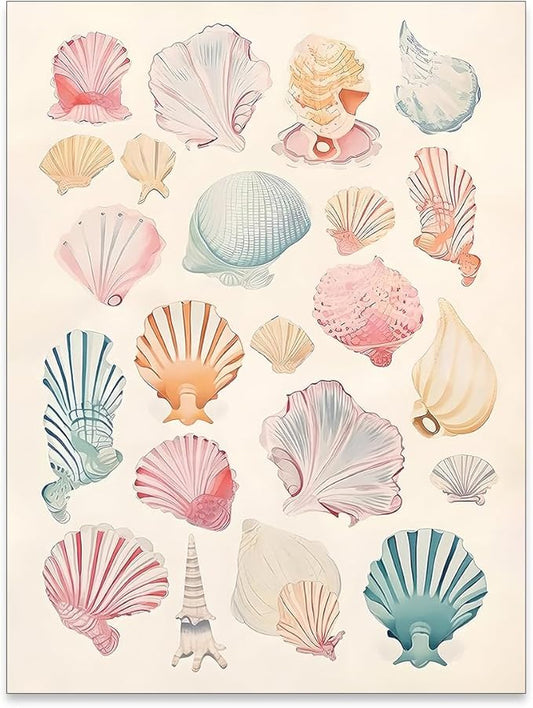 Pink Seashell Posters Coastal Cowgirl Canvas Wall Art Beach House Starfish