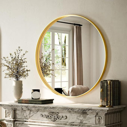 VooBang 24 inch Round Bathroom Mirror, Living Room, Hanging or Leaning