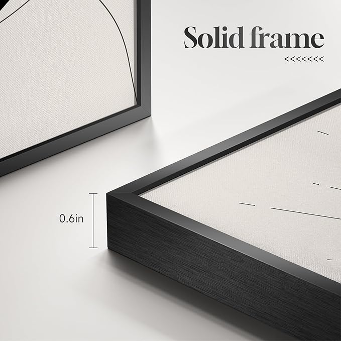 Framed Boho Black and White Abstract Wall Art, Minimalist Geometric Pictures