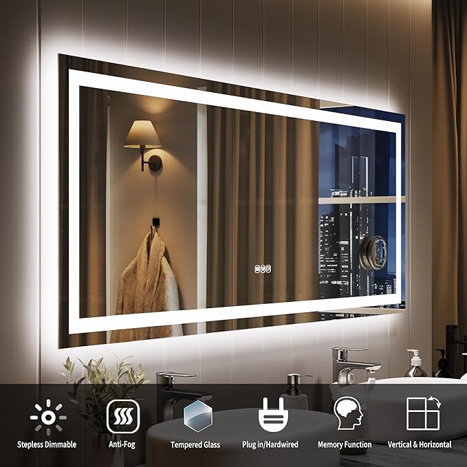 LED Bathroom Mirror 60 x 24 inch, Lighted Bathroom Vanity Mirror