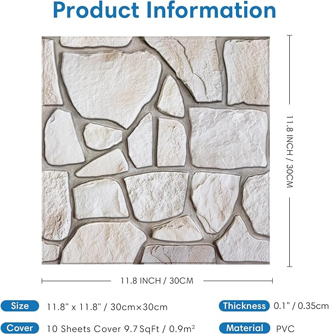 COMSTICKC 3D Faux Stone Wall Sticker Peel and Stick Wall Panels, Not Real Stone