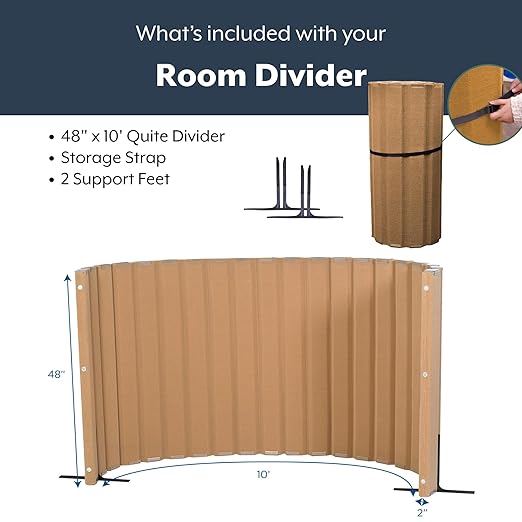 Angeles, Quiet Divider with Sound Sponge 48" x 10' Wall in Natural Tan