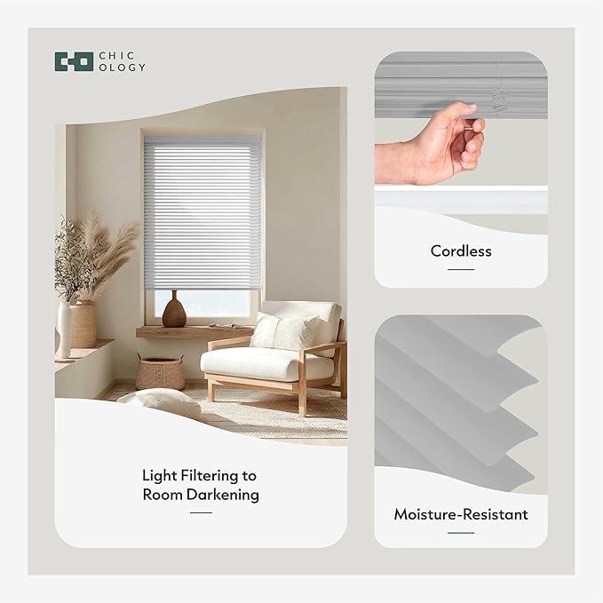 CHICOLOGY Cordless Mini Blinds for Indoor Windows, 77.75" W x 36" H, Light