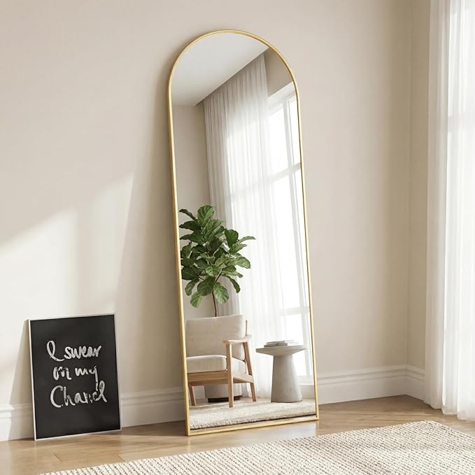 Sweetcrispy 58"x19" Arched Full Length Mirror, Leaning or Standing Full Body