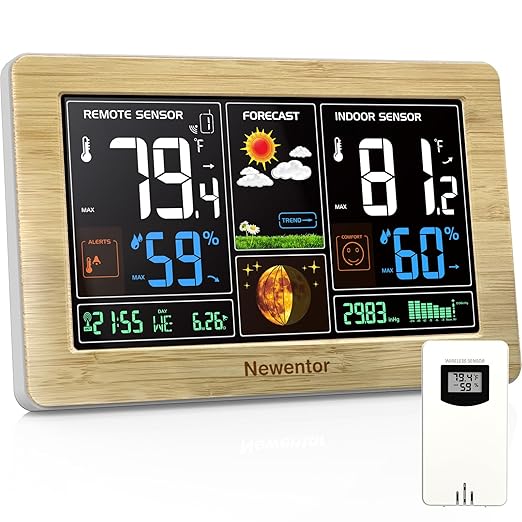 Newentor Weather Station Wireless Indoor Outdoor Thermometer, Color Display