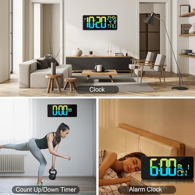 11 RGB Color Changes Large Digital Wall Clock/Bluetooth Auto Time Sync