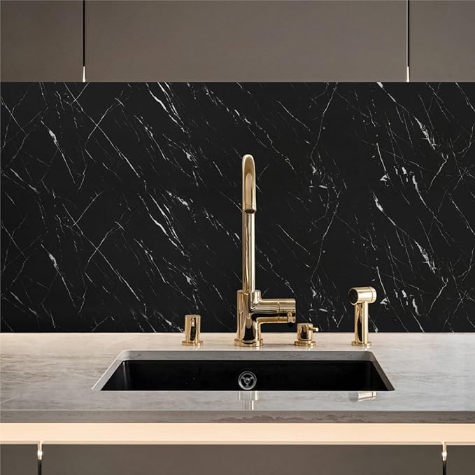 Abyssaly Black Marble Contact Paper Peel and Stick Countertops Waterproof Matte