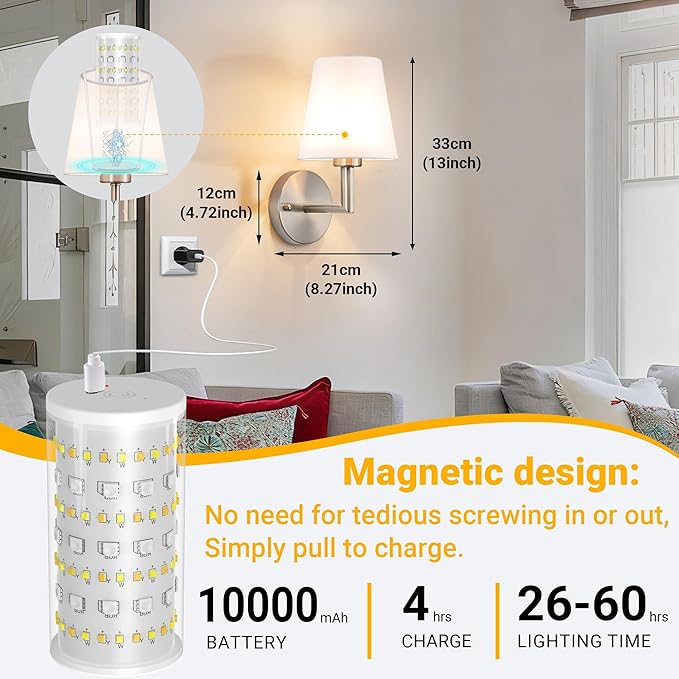 Vimhou Peel and Stick Wall Sconces, Stick On Wall Sconce Set of 2, Battery