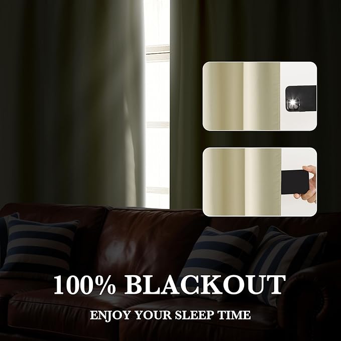 RYB HOME 100% Blackout Basement Curtains 36 inches Long, Heat & UV Blocking