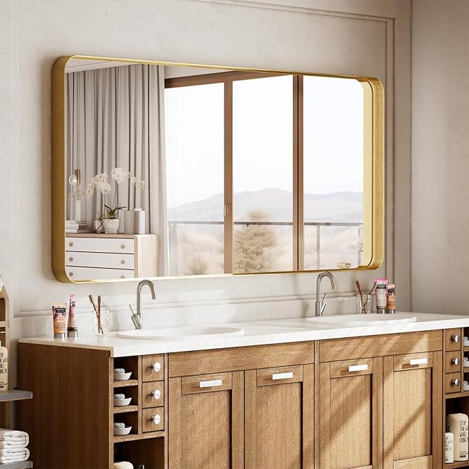 VooBang Bathroom Mirror 30x56 inch, Golg Gorgeous Deep Frame Wall Mirror
