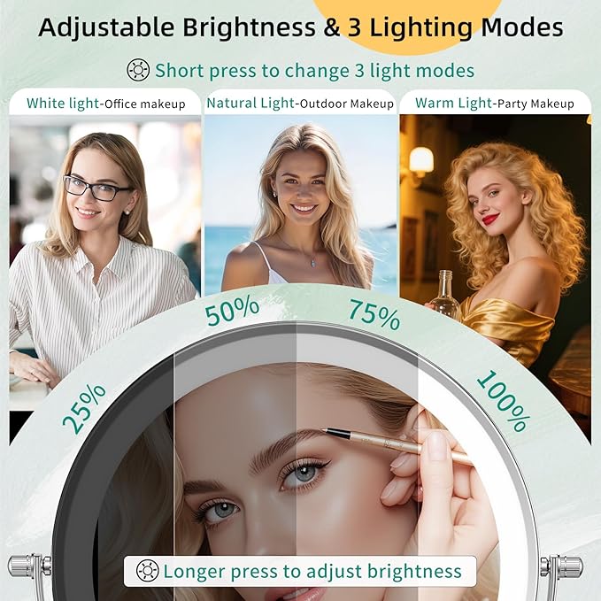 FUNTOUCH 5000mAh Rechargeable Wall Mounted Makeup Mirror