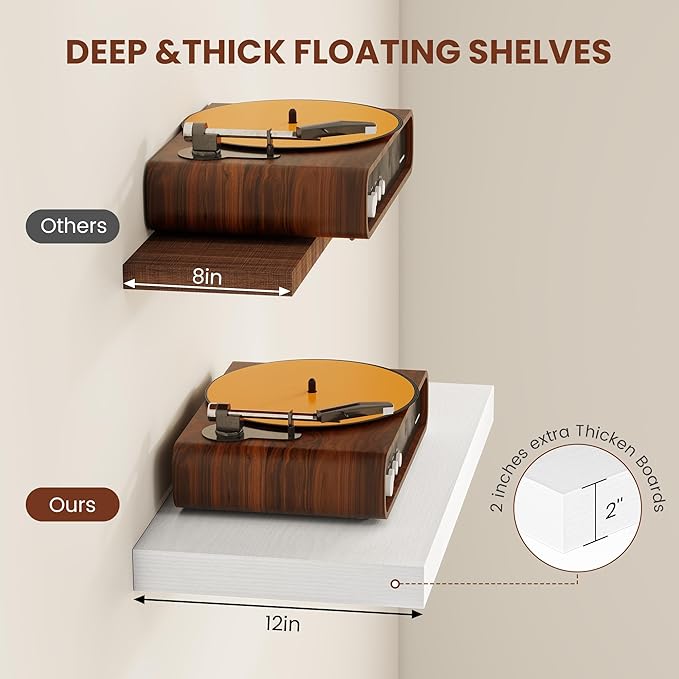 Vivelove 2" Thick Floating Shelves, 47.2 Inch X 12 Deep Shelves
