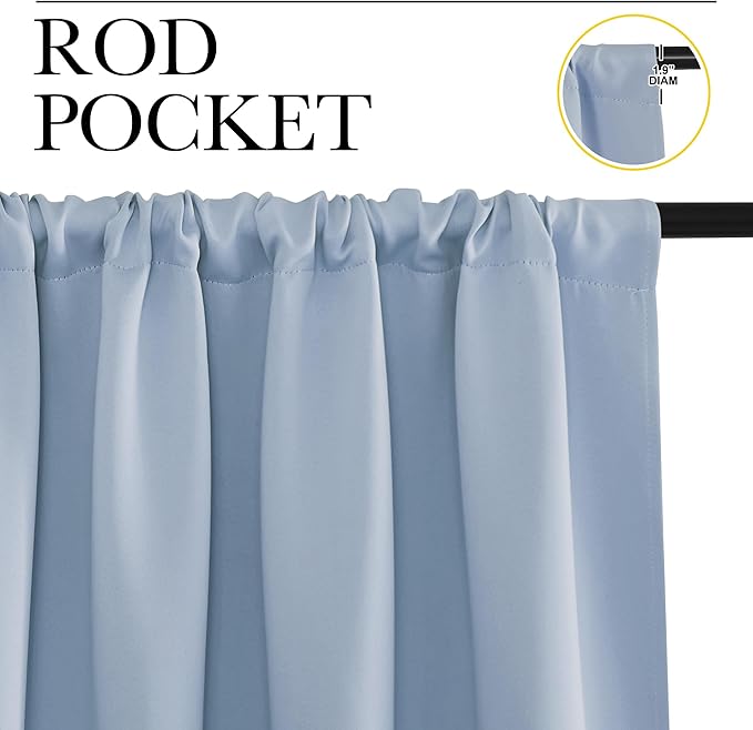 NICETOWN Kitchen Curtains, Short Blackout Drapes, Vintage Blue, Thermal