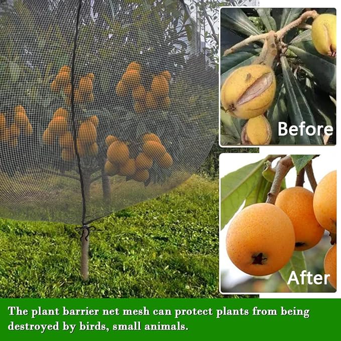 Fruit Tree Netting Covers with Zipper to Protect from Squirrels and Birds Large Netting for Fruit Trees Net Protection, Black, 10' x 13', 1 Pack