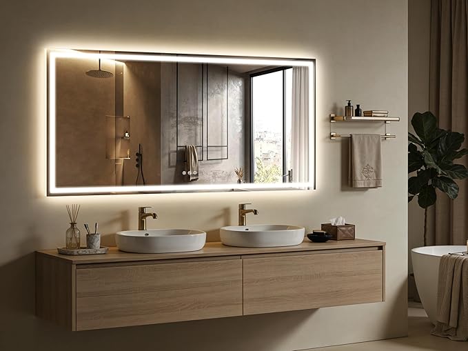 FENNIO Full Length Mirror with Lights, Free Standing Lighted Floor Mirror
