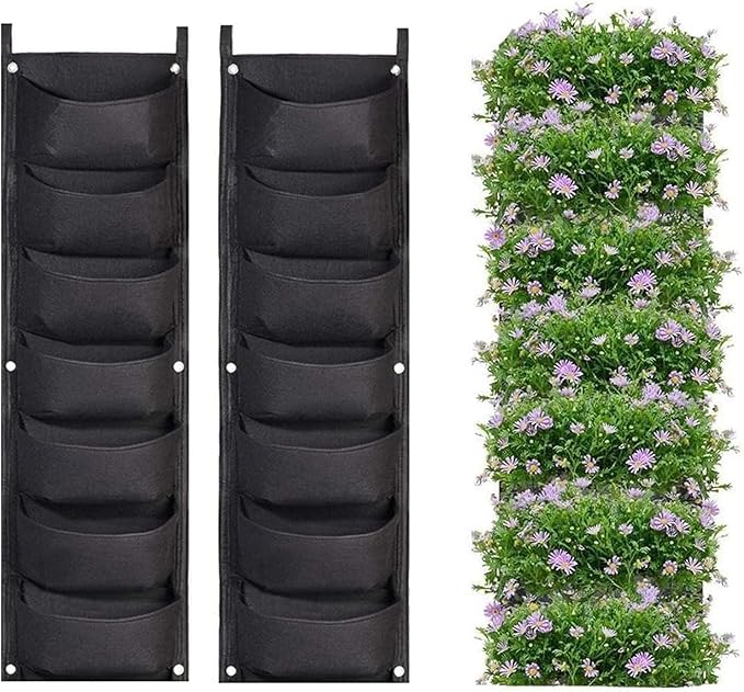 LITLANDSTAR Hanging Planter Bags, 2 Pack 7 Pocket Hanging Vertical Wall Planter