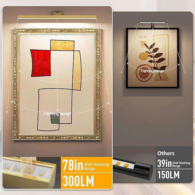 Afyuol Picture Lights for Wall, Brushed Gold Battery Operated Picture Light