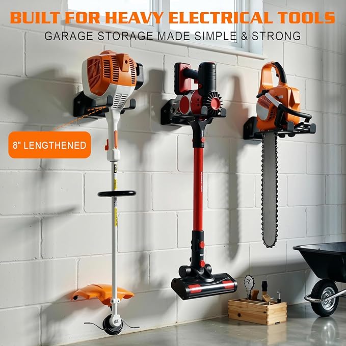 Housolution 8" Trimmer Rack with Rubber Coating, [4 Pack] Heavy Duty Weed Eater Hanger, Garden Power Tool Holder Organizer Hooks for Grass Trimmer, Hedge Trimmer, Garden Tool, Leaf Blower, Chainsaw