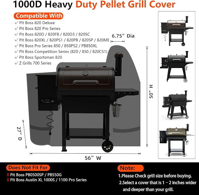 [Upgraded 1000D Heavy Duty Fabric] Grill Cover for Pit Boss 820 Deluxe/Pro 850, Waterproof & Tear Resistant Pellet Smoker Cover for Pit Boss Pro/Competition 820/850, Sportsman820 & Z Grill 700 Series