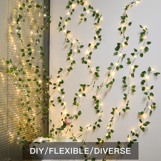 suddus Vines with Lights, 200 LED Fairy Lights with Vines, Pothos Curtain