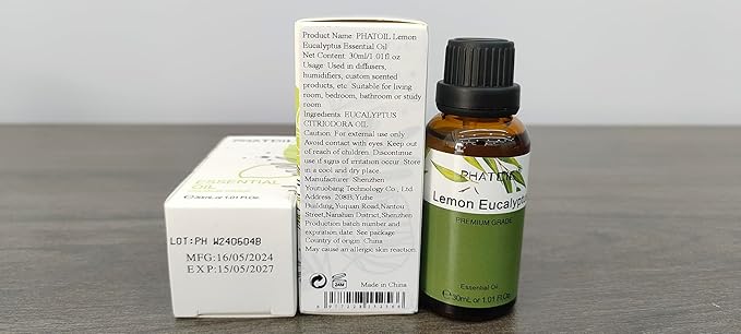 Lemon Eucalyptus 1.01fl.oz Essential Oil, PHATOIL Pure Aromatherapy Oils for Diffuser, Humidifier, Perfect for DIY Soap, Candle, Bath Bombs Making(30ml)